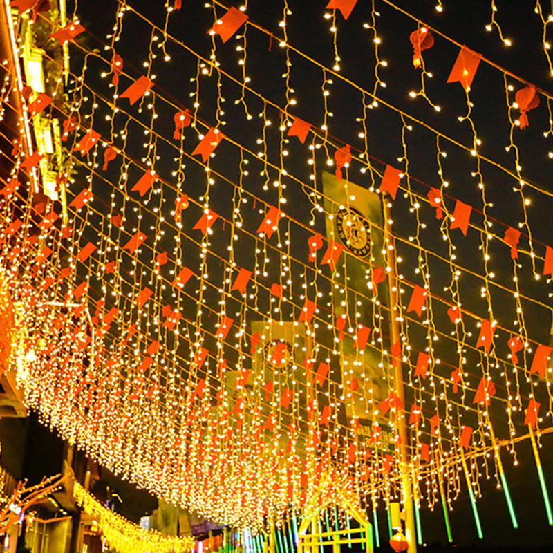 LED 220V ES Ziemassvētku gaisma Lāstekas ūdenskritums Fairy String Aizkaru Gaismas Garland Āra Kāzu Ballīte Kopmītnes Dekors гирлянда