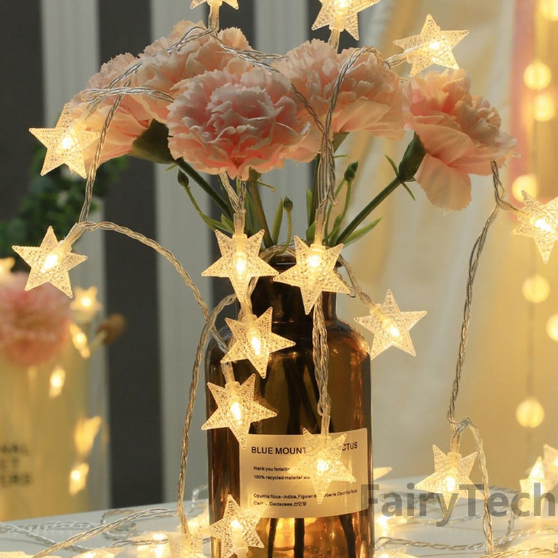 Ghirlande luminoase cu LED-uri 10/20 stele, ghirlande sclipitoare, lampă de Crăciun alimentată prin USB, petrecere de vacanță, nuntă, lumini decorative pentru zâne.