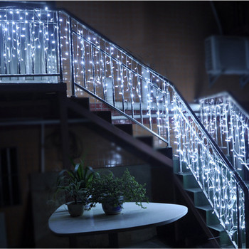 Коледна LED завеса Icicle Light String Drooping AC 220V Garden Court Shop Perde Външна декоративна празнична Navidad