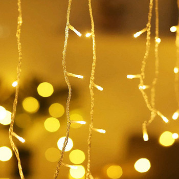 Коледна LED завеса Icicle Light String Drooping AC 220V Garden Court Shop Perde Външна декоративна празнична Navidad