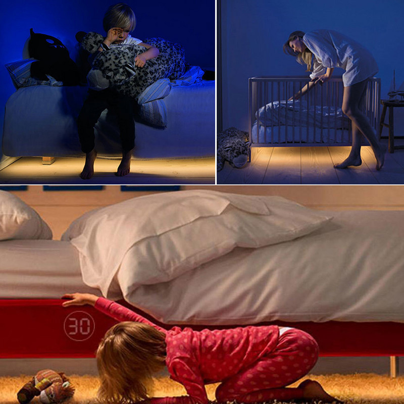 5 V juhtmeta PIR liikumisanduriga valgustid köögi jaoks Paindlik veekindel LED-riba DIY trepid riidekapp voodi kapi kapi valgusti