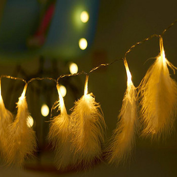 Гирлянди за коледно дърво 2M 10 Led светлини от връв от пера Украса за сватбено тържество Коледна украса за домашен декор