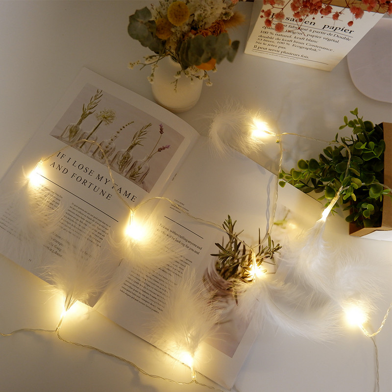 Ghirlande pentru pom de Crăciun 2M 10 LED-uri șiruri de lumini cu pene Decoratiuni pentru petreceri de nuntă Decoratiuni de Crăciun pentru decorațiuni interioare