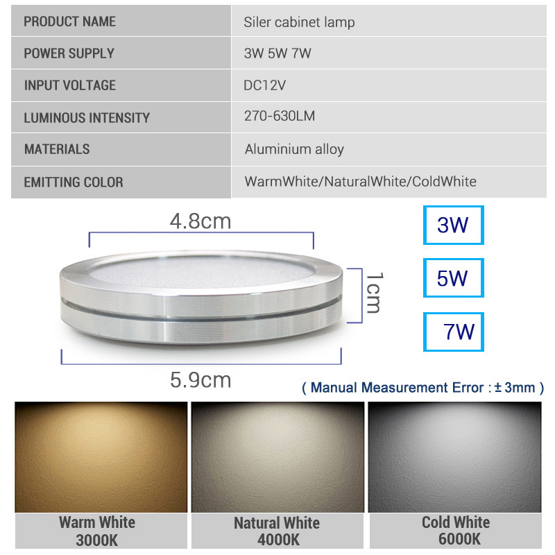 DC12v 3W LED donja svjetiljka ispod ormarića, izložna svjetiljka sa žicom 3M stražnja ljepilo ili ugradnja vijaka Kuhinjska svjetiljka