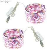 LED šventė su jungikliu USB šviesos styga Kalėdų pasakų girlianda 50 100 šviesos diodų miegamojo svetainės sodo vakarėlio dekoravimas