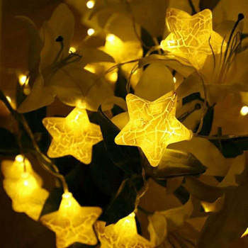 LED Ice Crack Star Lights Christmas Fairy Stars String Lights Χαριτωμένο ζεστό λευκό φωτιστικό γιρλάντα για Χριστουγεννιάτικη γαμήλια διακόσμηση σπιτιού