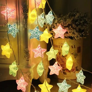 LED Ice Crack Star Lights Коледна фея Звезди String Lights Сладък топъл бял гирлянд Осветление за Коледна сватбена декорация на дома