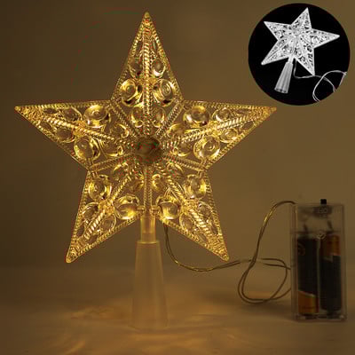Lumină cu LED de Crăciun Topper pentru brad de Crăciun Ghirlandă de stele cu cinci colțuri Lumină de zână Lumini de petrecere de Anul Nou de Crăciun pentru decorarea interioară 2023
