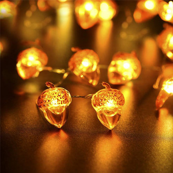 LED струнни светлини 20 светодиода Acorn Lights Захранван от батерии гирлянд от медна жица Приказни светлини за Деня на благодарността Есенна спалня Дом