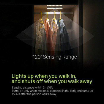 GO FOLLOW Осветление под шкафа PIR LED Светлина със сензор за движение Шкаф Гардероб Лампа за легло LED нощна светлина за килер Стълбище Кухня