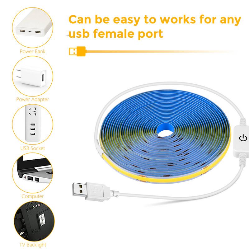 FOB COB LED bandă de înaltă calitate 5V USB LED bandă comutator senzor tactil 1M 2M 3M 4M 5M pentru iluminat de sub dulap de bucătărie