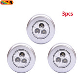 3/4 tk 3 LED puutetundliku juhtpuldiga öövalgusti ümmargune lamp kapi all. Push Stick on lamp Kodu köök Magamistuba auto kasutamine