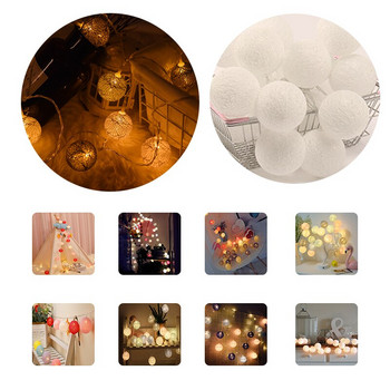 20 LED памучни топки Връвни приказни светлини Коледна сватба Градинско парти Начало Декор Фенер Светлина за вътрешен двор