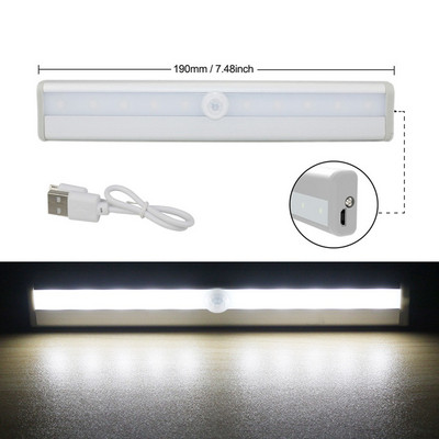 PIR mozgásérzékelő lámpa LED szekrény lámpa USB újratölthető szekrény lámpák éjszakai lámpák 10 LED konyhához hálószoba gardrób világítás