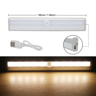 PIR mozgásérzékelő lámpa LED szekrény lámpa USB újratölthető szekrény lámpák éjszakai lámpák 10 LED konyhához hálószoba gardrób világítás