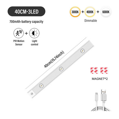 LED svjetlo za ormarić, senzor pokreta, prigušivo USB punjenje, indukcijsko noćno svjetlo za ljudsko tijelo, valovita svjetlosna traka za ulaz u spavaću sobu