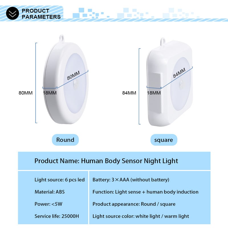 PIR judesio jutiklio LED apšvietimas po spintele su magnetine AAA baterija maitinama automatine išmania naktine lempa, skirta spintelės spintai