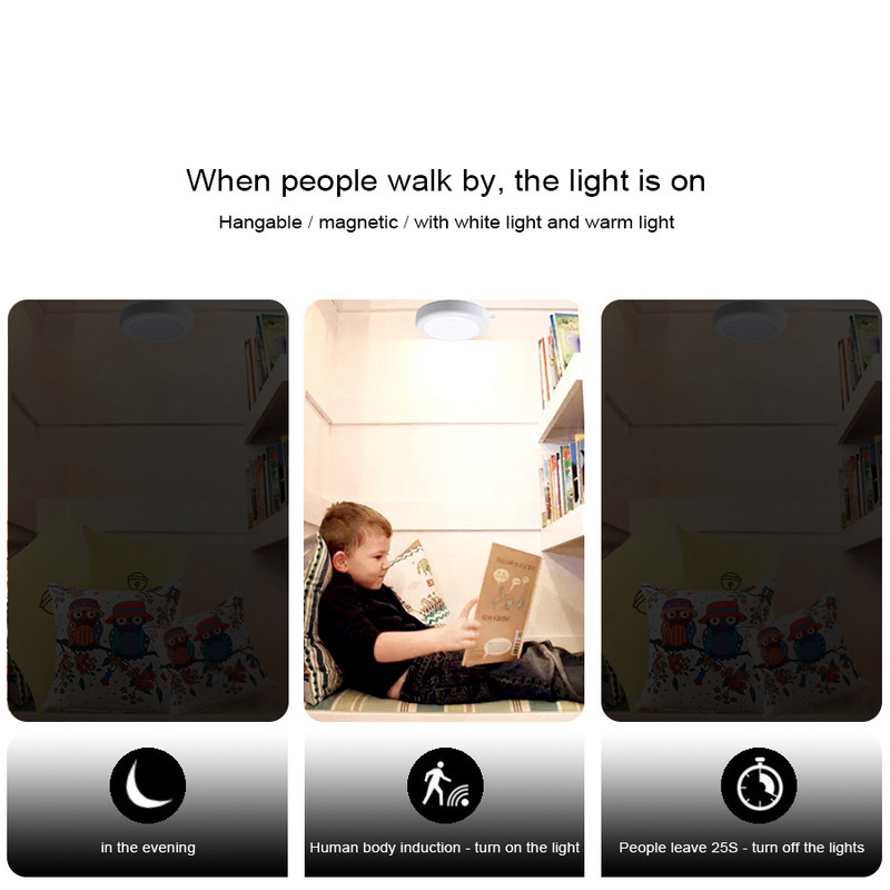 PIR judesio jutiklio LED apšvietimas po spintele su magnetine AAA baterija maitinama automatine išmania naktine lempa, skirta spintelės spintai