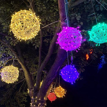 Χριστουγεννιάτικο Dia 20cm 30CM Big Globe Rattan Ball String Light Globe Ball Fairy Garland Light for Tree Holiday Christmas Decoration