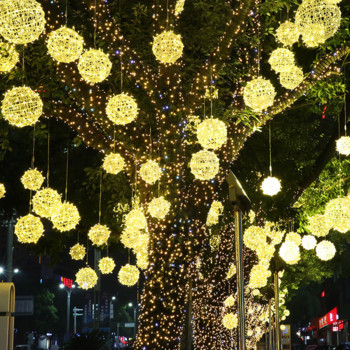 Χριστουγεννιάτικο Dia 20cm 30CM Big Globe Rattan Ball String Light Globe Ball Fairy Garland Light for Tree Holiday Christmas Decoration