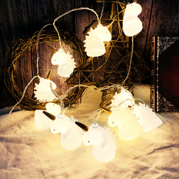 10 LED струни Фея гирлянди Струнни светлини Карикатура Еднорог Батерия Захранване Празнично сватбено тържество Домашно момиче Декорация на спалня