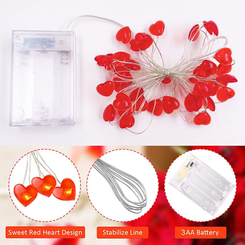 20 30 leduri lumini cu inimă roșie cu LED-uri șiruri de iluminat pentru cameră pentru grădină. Lumini pentru ziua îndrăgostiților.