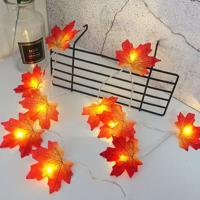 2M 10Lights Klevo lapai Girliandos Led Fairy Lights kalėdiniam dekoravimui Rudens styginiai šviestuvai Šventinis „pasidaryk pats“ Helovino dekoras