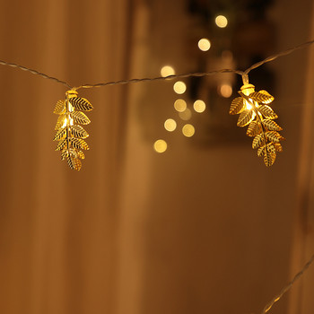 LED гирлянди от ковано желязо, листа, светеща връв, захранвана от батерии Коледа, Нова година, сватбено тържество, декорация на домашна градина, приказна светлина