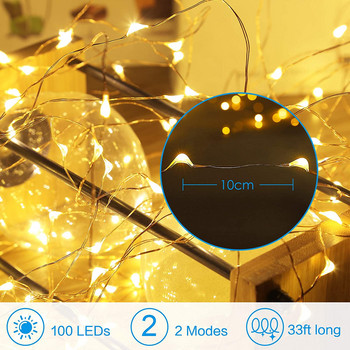Връв от медна тел 100 LED приказни светлини 5/10M Празнична външна лампа USB гирлянд за коледно дърво Сватбено парти Декорация на дома