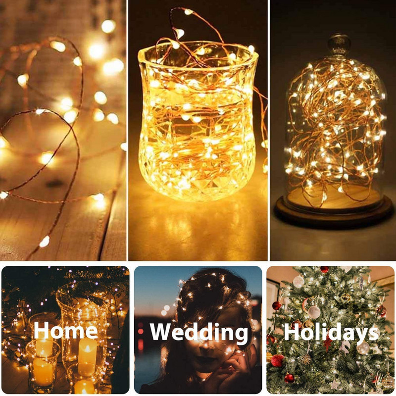 Vara stiepļu virkne 100 LED pasaku gaismas 5/10 M brīvdienu āra lampa USB vītne Ziemassvētku eglītes kāzu ballītei mājas dekorēšanai