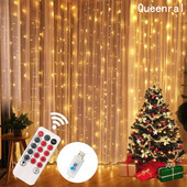 Cortina LED șir de lumini Decorație de Crăciun 3m Telecomandă USB Festoon Vacanță Nuntă Zână Decor în aer liber Ghirlandă Lumini