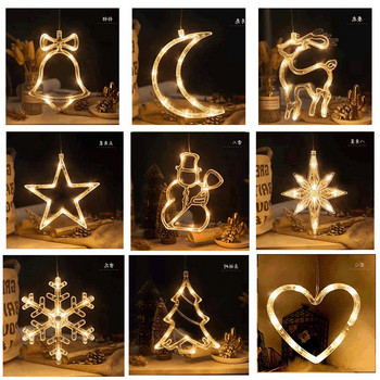 LED коледна звезда снежинка елен камбанки дърво гирлянд светлини фея сукаща лампа светлина за парти сватба празничен декор светлина прозорец