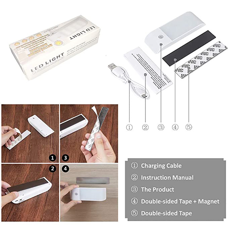 LED PIR senzor pokreta Svjetlo za ormarić u ormaru LED noćno svjetlo ispod ormarića za ormar Stepenice Kuhinja Spavaća soba Kućna rasvjeta