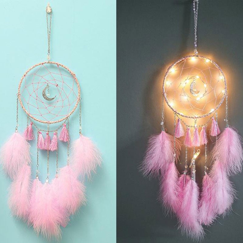 Ghirlandă luminoasă cu pene colorate, clopoței de vânt, pandantiv pentru cochilie, decor pentru dormitor de Valentine's, decorare pentru petrecerea de nuntă