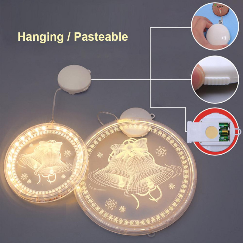 16 cm-es LED függő karácsonyi dekorációs lámpák 3d akril led lámpák tapadókorongokkal ajtókhoz Ablakok díszítésére