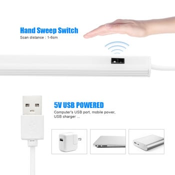 Сензор за ръчно почистване USB LED подсветка за шкаф 20/30/40/50 см Бяла 6000K Активирана ръчна вълна за кухня, спалня, гардероб
