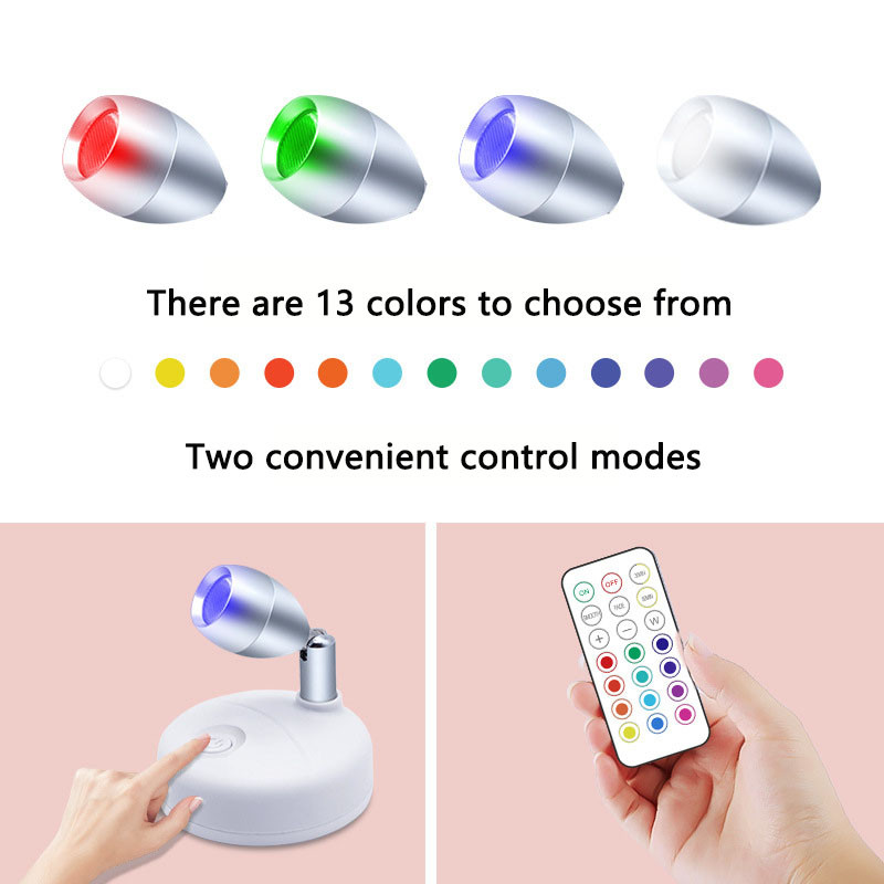 13 χρωμάτων LED Ασύρματο RGB Τηλεχειριστήριο ντουλαπιού Spotlight Εσωτερικού χώρου Mini Accent Φώτα με δυνατότητα ρύθμισης φωτισμού τέχνης