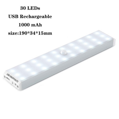 Φωτιστικό ντουλάπι με αισθητήρα κίνησης LED Νυχτερινό φως USB Επαναφορτιζόμενο φωτιστικό τοίχου 30 LED Μαγνητική λωρίδα ντουλάπας φωτιστικό ντουλάπας