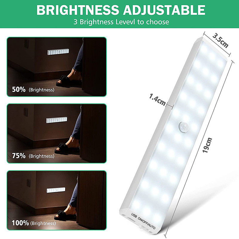Φωτιστικό ντουλάπι με αισθητήρα κίνησης LED Νυχτερινό φως USB Επαναφορτιζόμενο φωτιστικό τοίχου 30 LED Μαγνητική λωρίδα ντουλάπας φωτιστικό ντουλάπας