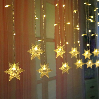 Светодиодна светлина за завеси Външна Коледа AC220V Снежинка Струнни светлини Водоустойчиви светлини за парти празничен декор D25