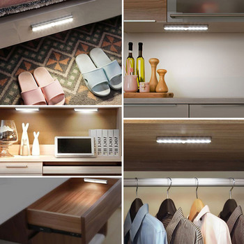 6/10 светодиода PIR LED светлина със сензор за движение Безжична лампа за шкаф, гардероб, нощна лампа за шкаф, нощна лампа за шкаф, стълби, кухня