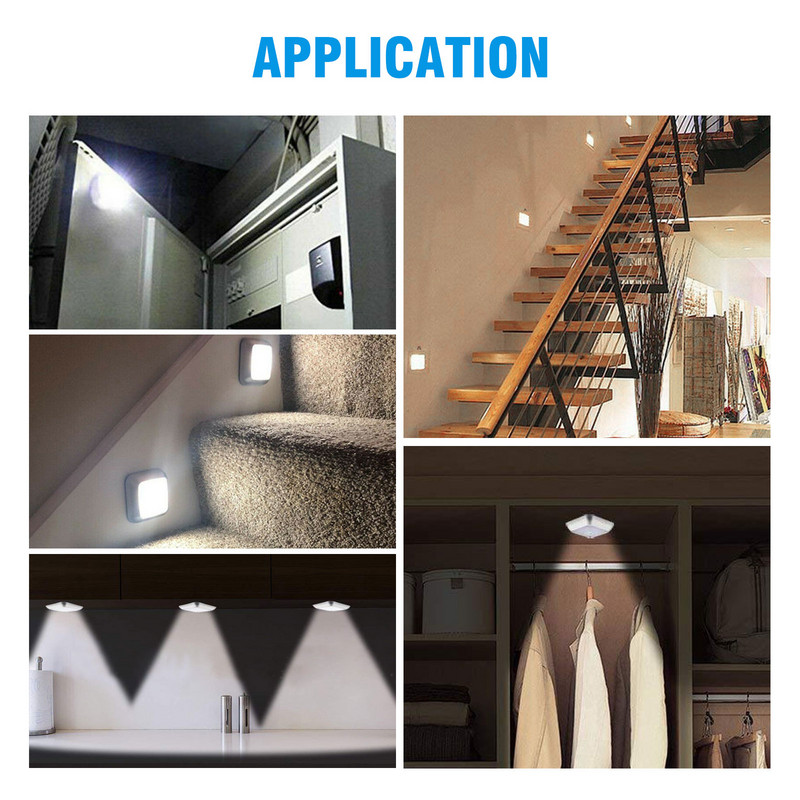 6 LED éjszakai fény mozgásérzékelő fali szekrény szekrény lépcső vezeték nélküli lámpa fali lámpa beltéri világítás LED lámpa otthoni dekoráció