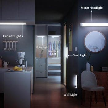 RYRA Αισθητήρας κίνησης LED Φωτιστικό ντουλάπι φωτός Αισθητήρας κίνησης Φωτιστικό ντουλάπι Επαναφορτιζόμενη λάμπα για υπνοδωμάτιο κουζίνας Φωτισμός ντουλαπιού LED