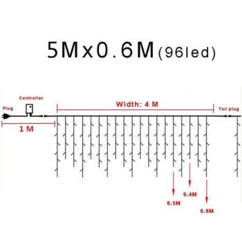 5M коледни гирлянди LED завеси Icicle String Lights Droop 0.4-0.6m AC110V/220V Street House гирлянди Коледни светлини на открито