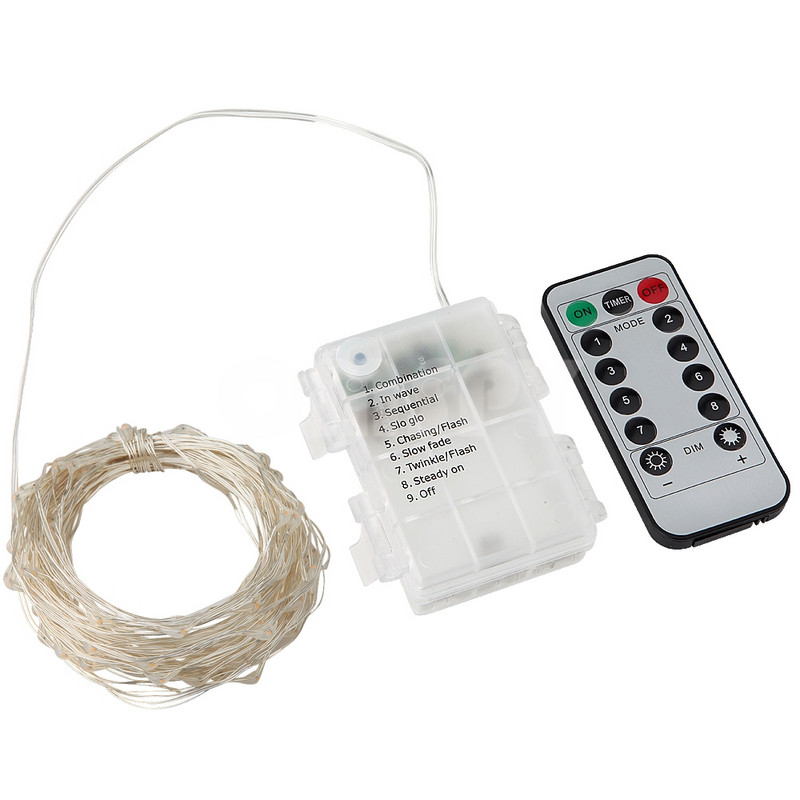 5M 10M LED 8 režimų styginių lempučių baterija, veikianti su nuotolinio valdymo pulteliu Fairy vandeniui atspari šviesa Kalėdų vestuvių vakarėliui lauke