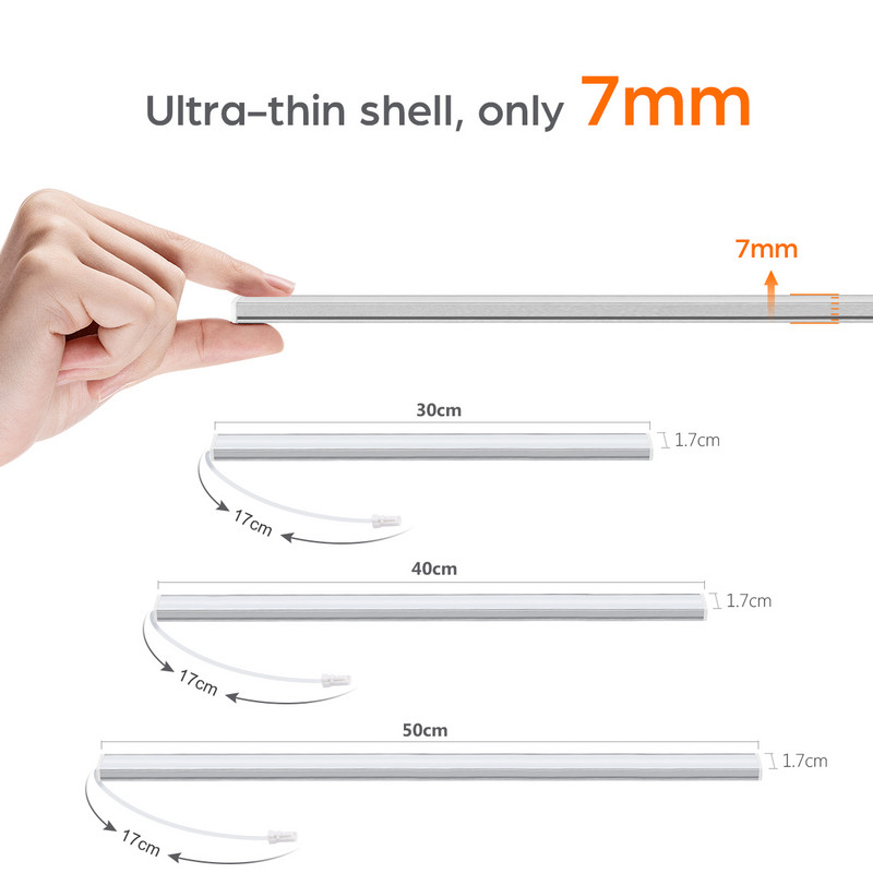 30/40/50CM 5V USB LED juostinė lemputė belaidė medinė 25mm jutiklinė juostinė lempa, skirta kambario spintai Virtuvės spintelė Namų apšvietimo dekoras