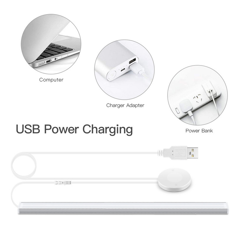 30/40/50CM 5V USB LED juostinė lemputė belaidė medinė 25mm jutiklinė juostinė lempa, skirta kambario spintai Virtuvės spintelė Namų apšvietimo dekoras