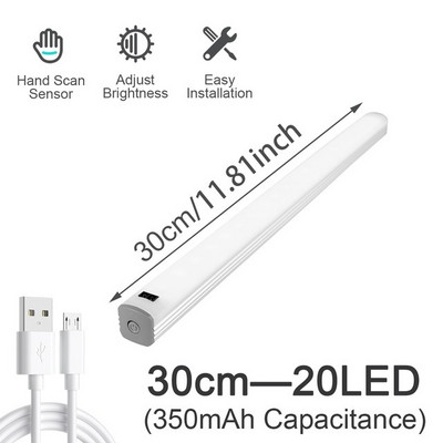 Vezeték nélküli kézseprő érzékelő szekrény alatti lámpa USB újratölthető LED szekrény lámpa szabályozható éjszakai lámpa gardrób konyhai lépcsőhöz