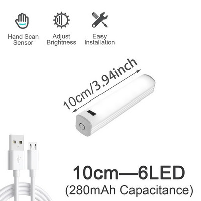 Vezeték nélküli kézseprő érzékelő szekrény alatti lámpa USB újratölthető LED szekrény lámpa szabályozható éjszakai lámpa gardrób konyhai lépcsőhöz