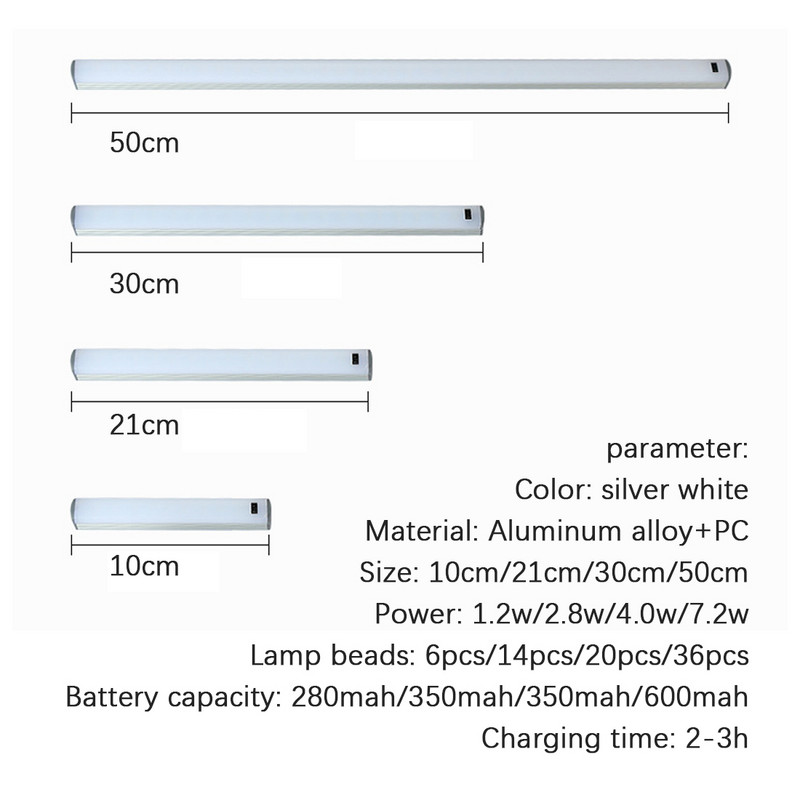 Vezeték nélküli kézseprő érzékelő szekrény alatti lámpa USB újratölthető LED szekrény lámpa szabályozható éjszakai lámpa gardrób konyhai lépcsőhöz
